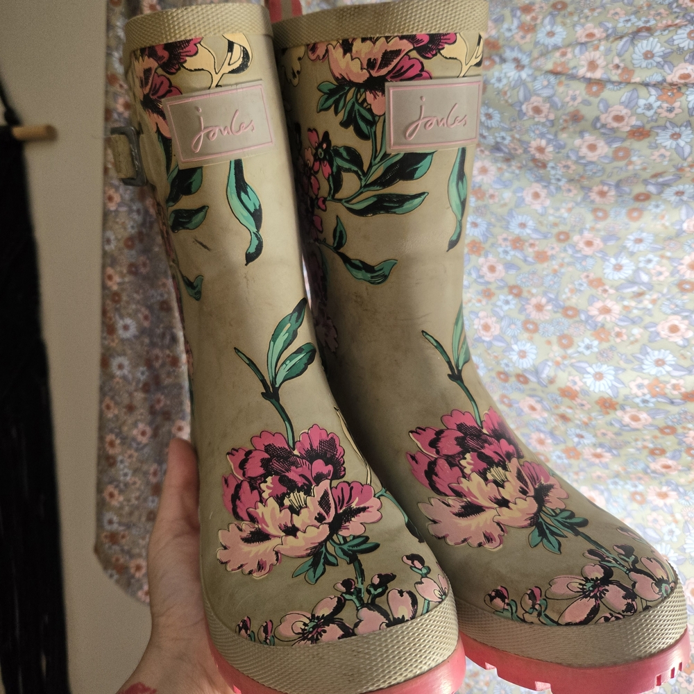 Joules Women's Floral Rain Boots - Pink and Green